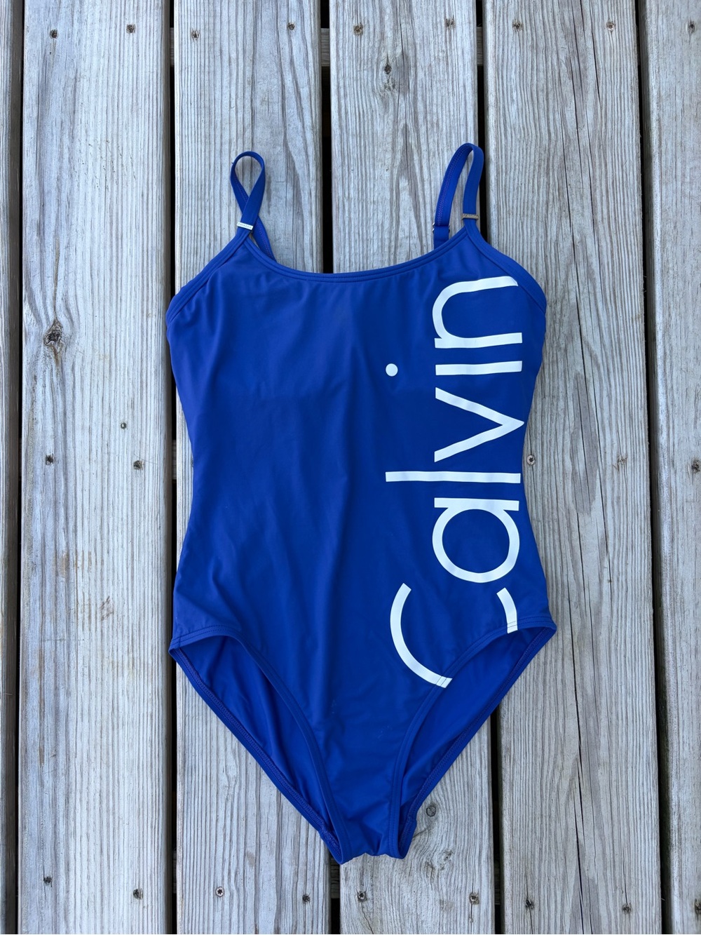 Calvin Klein Navy Blue One Piece logo Spell Out Swimsuit Size 6 Minimalist
